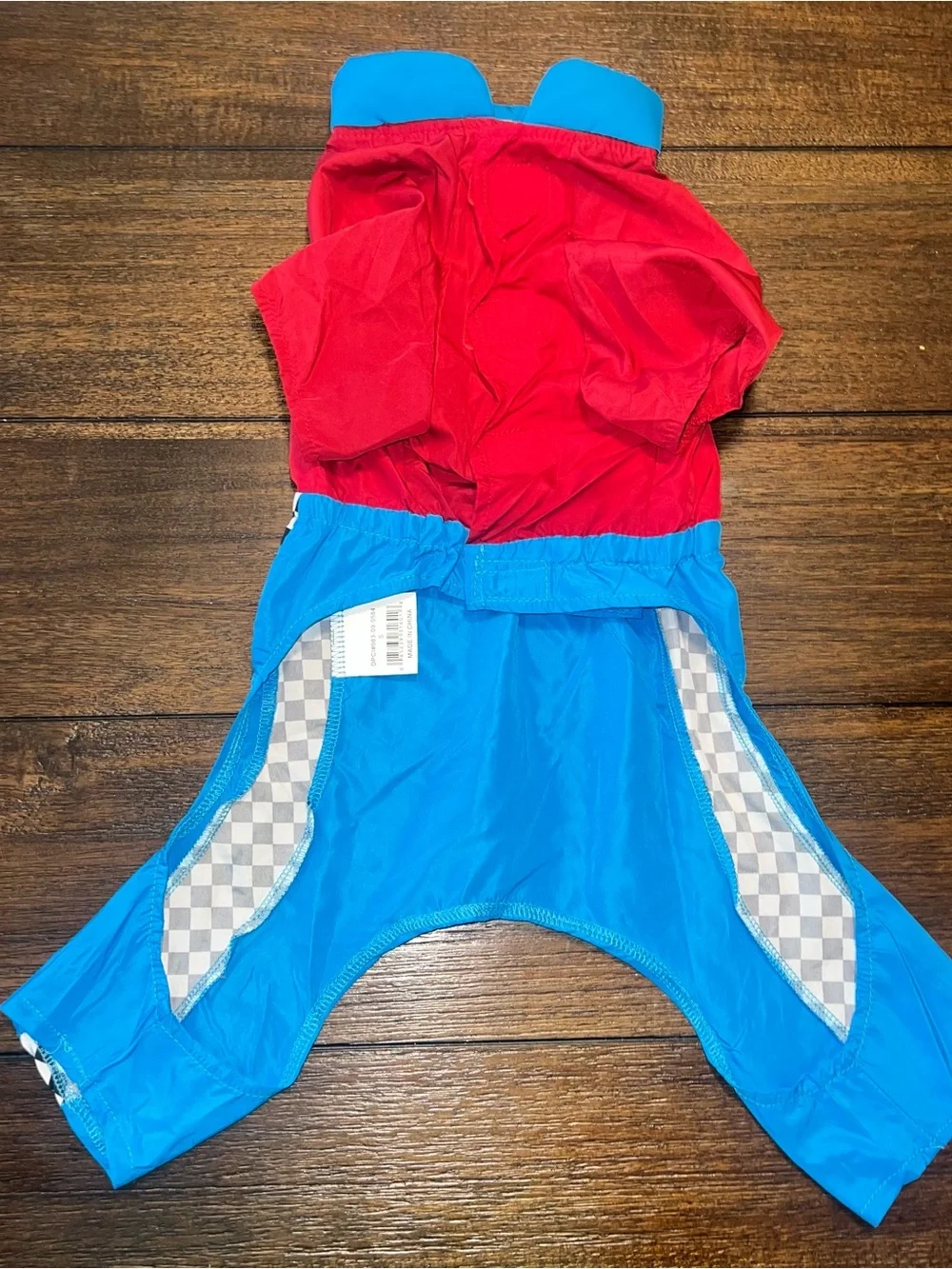 Red and Blue Racing Dog Costume Outfit with Checkered Trim